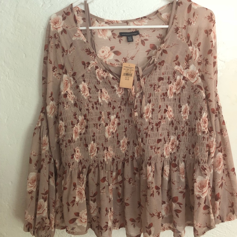 American Eagle Outfitters Flowy Lace-Up Blouse